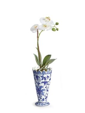 Barclay Butera Blue and White Floral Ceramic Vase with Orchid